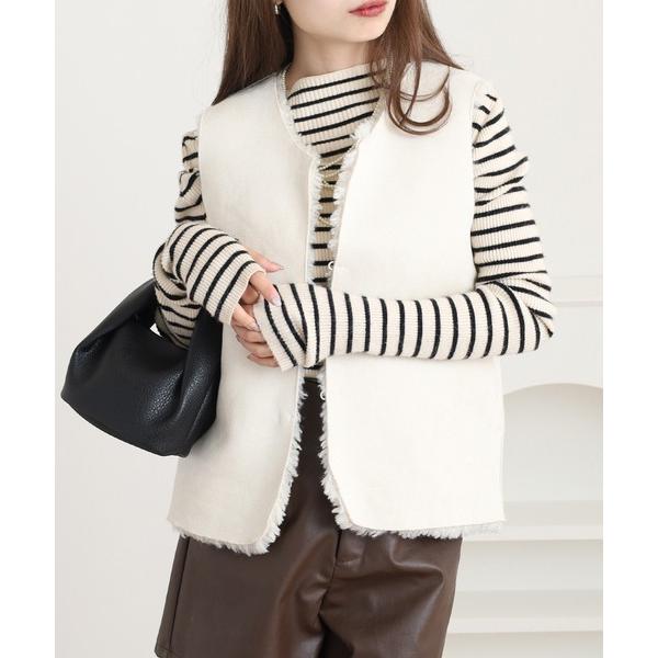 ベスト ジレ もこもこファー×スエード調リバーシブルファーベスト レディース