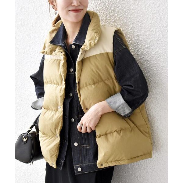 ダウンベスト ベスト SHIPS any: ナイロン スタンドカラー ダウン ベスト レディース