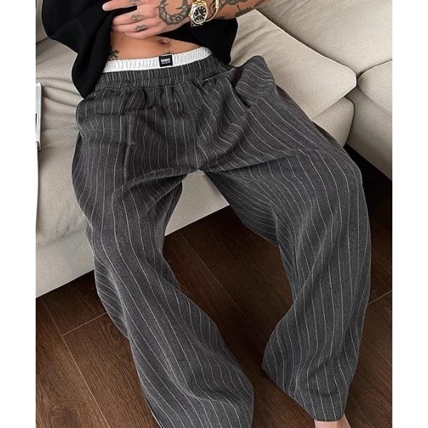 スラックス レイヤード見えストライプスラックス メンズ レディース