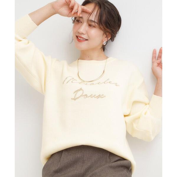 ニット セーター 「洗濯機可/ちくちくしにくい」大人のための スウェットライク刺繍ロゴニット レディ...