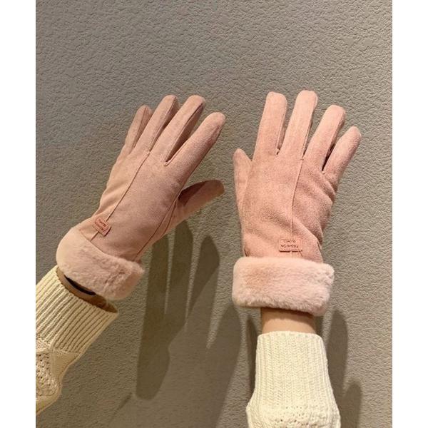 手袋 フェイクファー付き フェイクスエード手袋 レディース