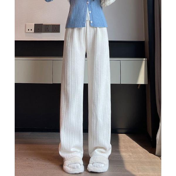 スウェットパンツ ジャージ 「裏起毛/大きいサイズ有」ゆったりワイドシルエット。ケーブル編み風リラッ...