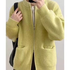 カーディガン Wジップアップ スタンドネックニット カーディガン レディース