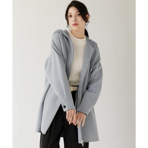 コート アウター ウール混 ダブルフェイス フード付きコート レディース