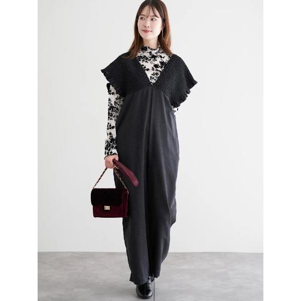 サロペット オーバーオール ピーチ起毛シャーリングサロペット レディース