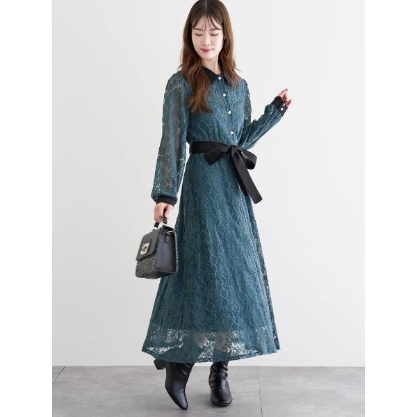 ワンピース レースクレリックシャツワンピース