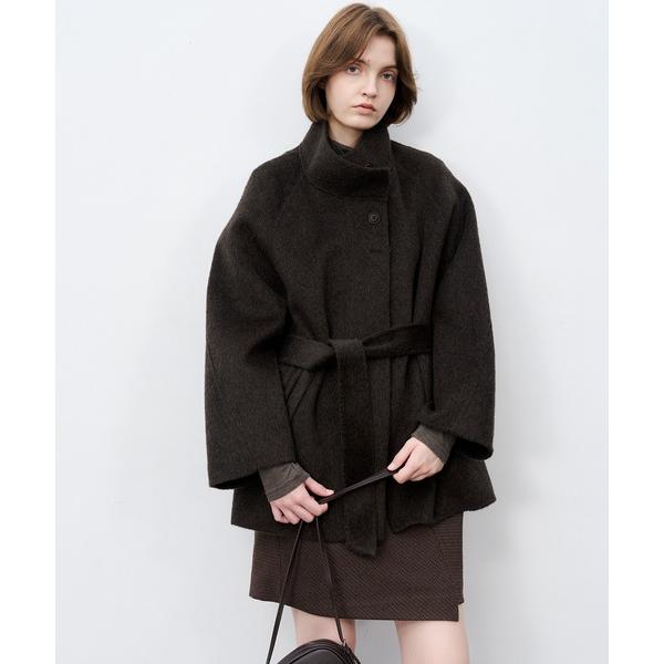 コート アウター 「tageechita」ダブルフェースウールラグランスリーブスタンドカラーショート...
