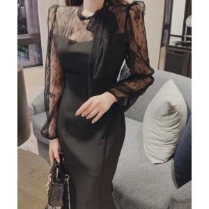 ドレス 「結婚式・二次会」リボンネックシアースリーブドレス