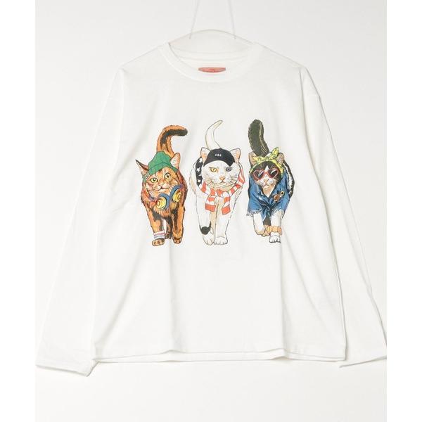 tシャツ 度詰め天竺 アニマル前後 プリント 長袖Tシャツ 猫  キャット メンズ レディース