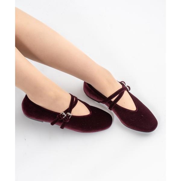 パンプス 「FABIO RUSCONI/ファビオルスコーニ」ベルベット メリージェーン フラットシュ...