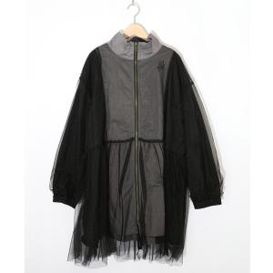 ブルゾン アウター ScoLar(スカラー) 花蝶刺繍チュール重ねロングブルゾン レディース