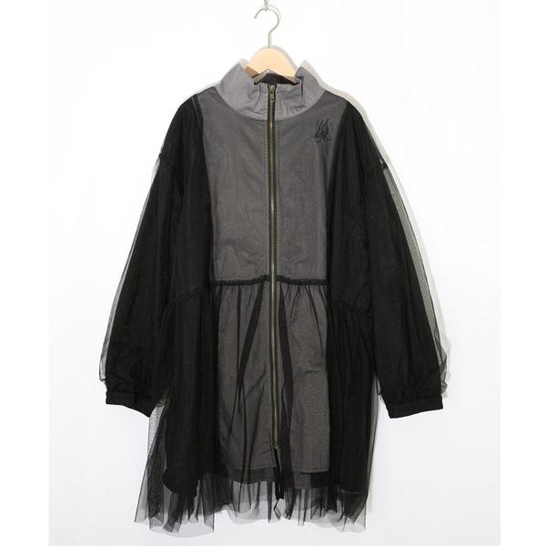 ブルゾン アウター ScoLar(スカラー) 花蝶刺繍チュール重ねロングブルゾン レディース