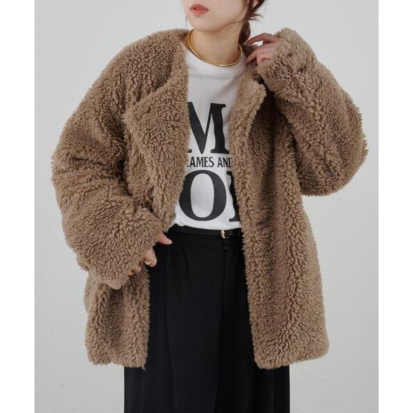 コート アウター ノーカラーボアコート レディース