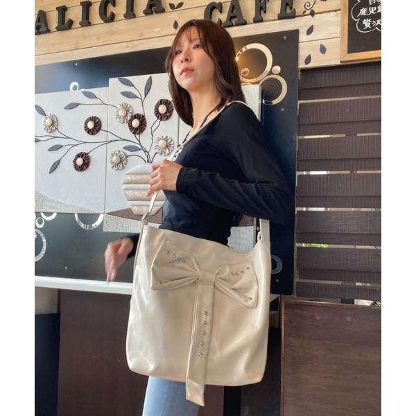 ショルダーバッグ バッグ ビッグリボン スタッズ 合成皮革 ハンドバッグ ショルダーバッグ レディー...