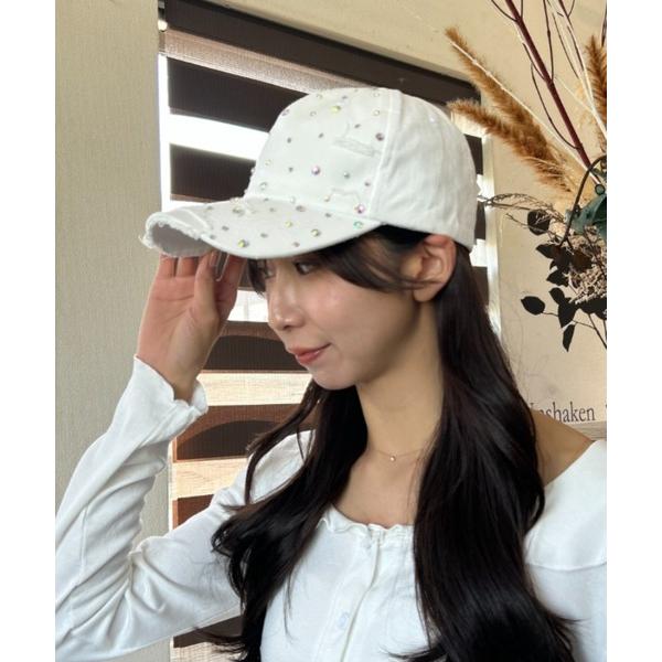 キャップ 帽子 ビジュー ダメージ加工 ビンテージ風 キャップ レディース