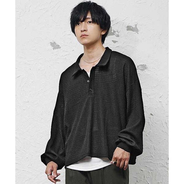 ポロシャツ 「MinoriTY」薄軽生地シアー素材ワッフルバルーンスリーブポロシャツ メンズ 秋服 ...