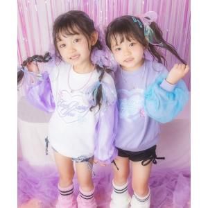 トレーナー  袖チュール ハートプリント スウェット キッズ 子供服 女の子