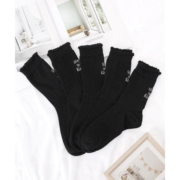靴下 「5足セット」バック 刺繍 スカラップ ソックス レディース