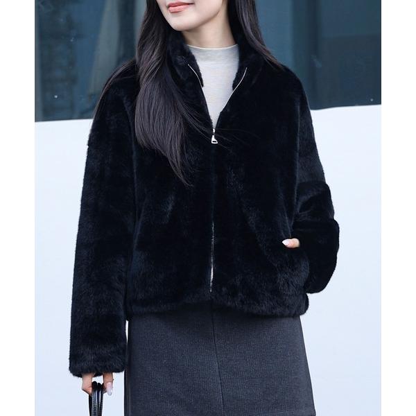 ブルゾン アウター スタンドカラー ジップアップ コンパクト ボア ジャケット レディース