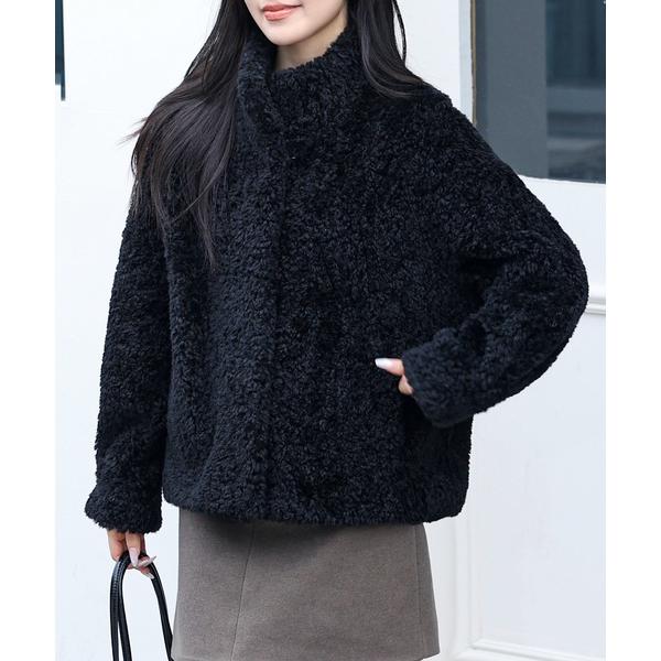 ブルゾン アウター スタンドカラー コンパクト ボア ファー ジャケット レディース