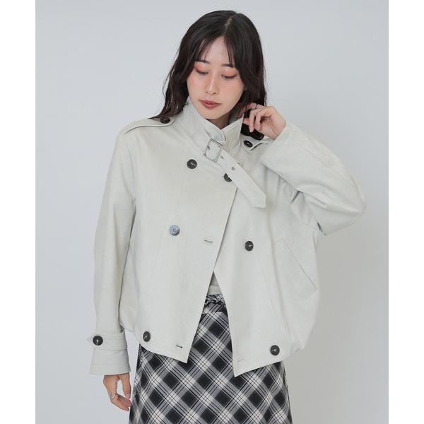 コート アウター stand collar belt double breasted coat レデ...