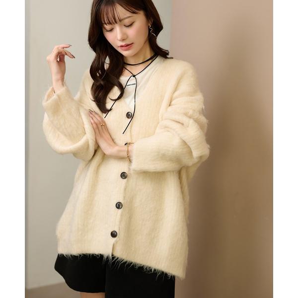 カーディガン shaggy oversize knit cardigan /Vネックシャギーオーバー...