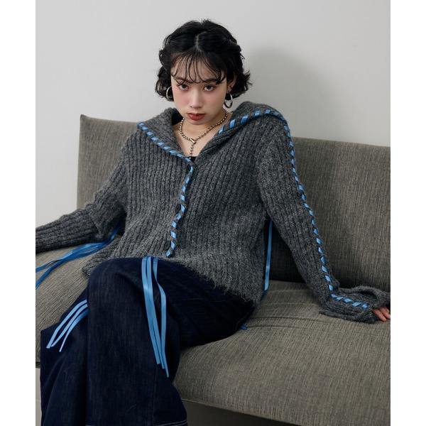 カーディガン ribbon sailor color knit cardigan /リボンセーラーカ...