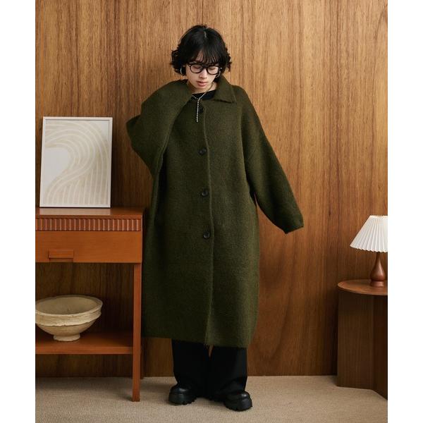 ステンカラーコート コート wool blend knit long coat /ウールブレンドシン...