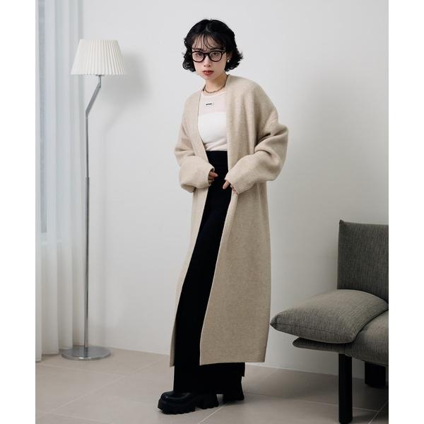 ノーカラーコート コート no collar v neck long coat /ノーカラーVネック...