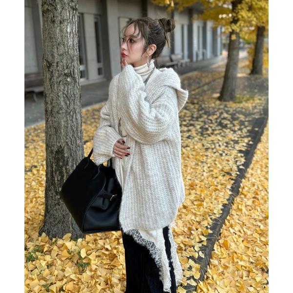 カーディガン low gauge hooded shawl knit cardigan /ローゲージ...