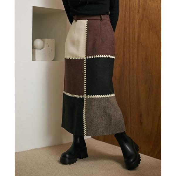 スカート different material patchwork long skirt /異素材パ...