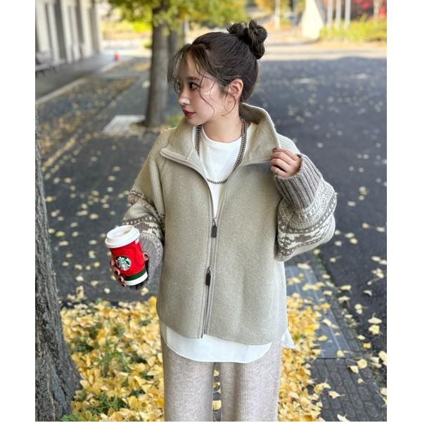 ニット セーター jacquard double zip knit /スタンドカラージャガード柄ダブ...