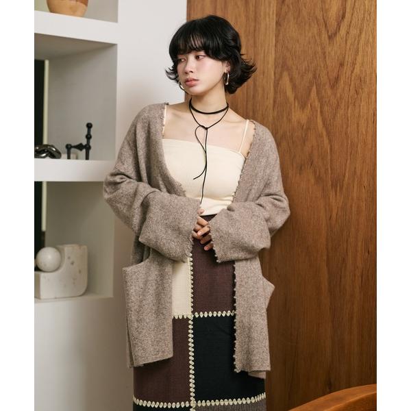 カーディガン fringe shawl collar knit cardigan /フリンジショール...