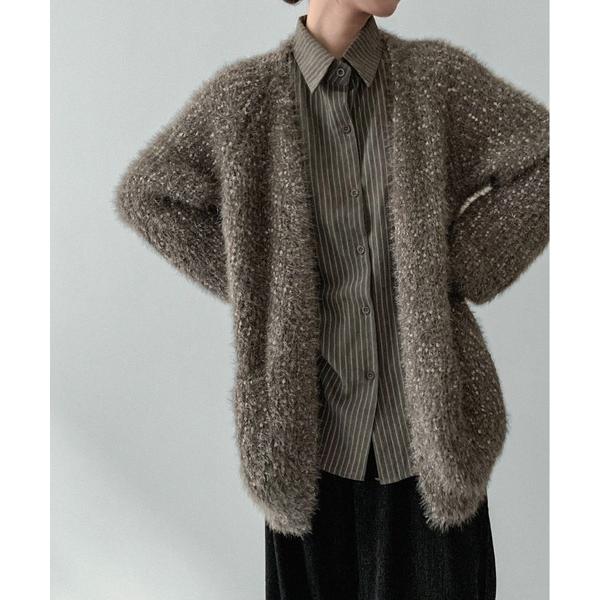 カーディガン 「on:nue」「着用動画あり！/4色展開」 ラメシャギーボタンレスロングカーディガン...