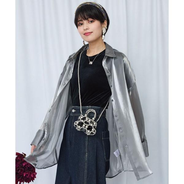 ブラウス シャツ 「FONT LAB」シャイニーオーガンジー BIGカフスシャツ レディース