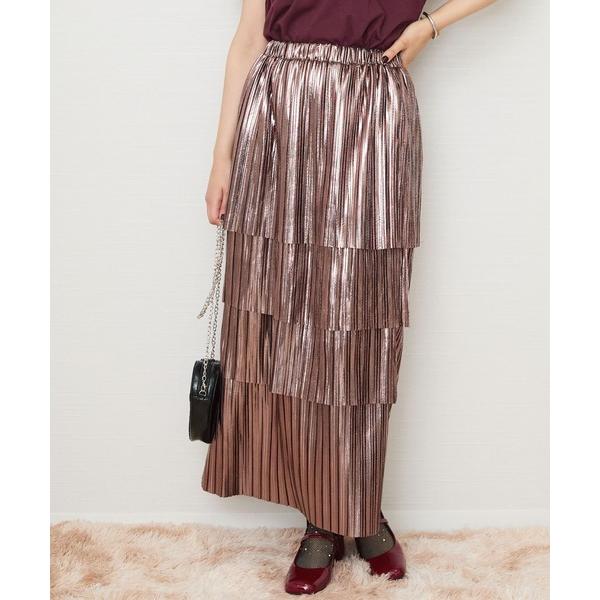 スカート 「FONT LAB」メタリックプリーツティアードスカート