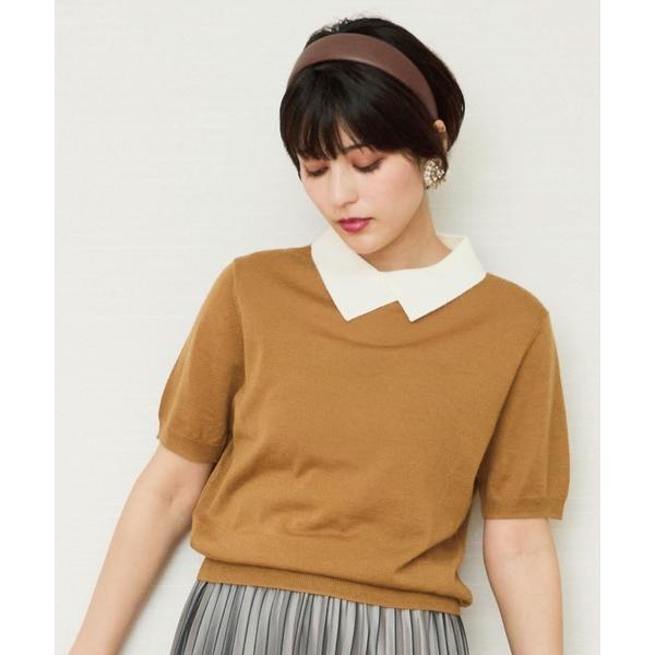 ニット セーター 「ARTLOVE」シロ襟コンビ 5分袖ニット レディース