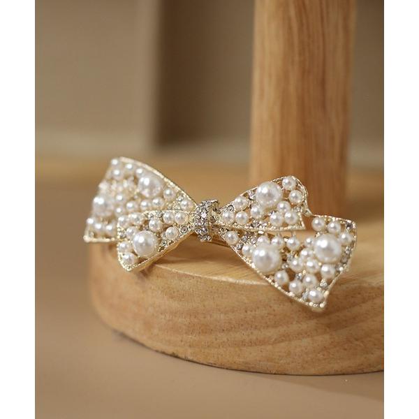 ヘアクリップ パール×ビジューリボンバレッタ