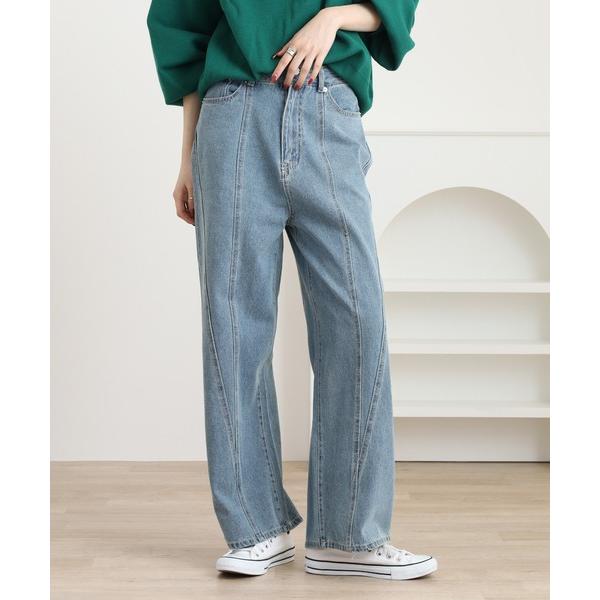 ジーンズ デニム デニムパンツ デニム切り替えストレートパンツ レディース