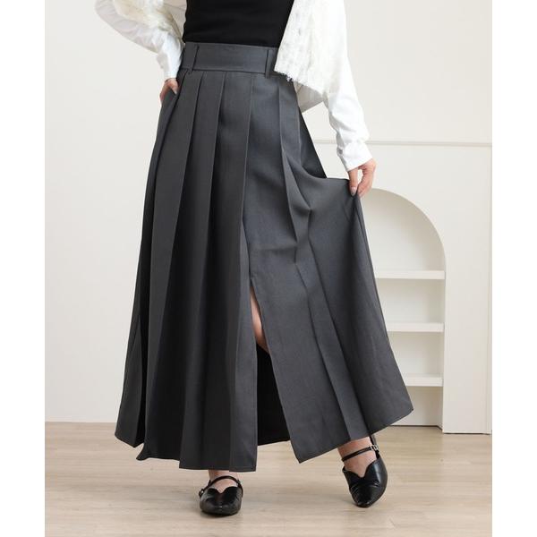 スカート ヘザーエステルプリーツスリットスカート