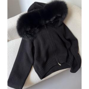 ニット セーター blackdia ocean Wジップ ファーフード ニット フーディー パーカー レディース