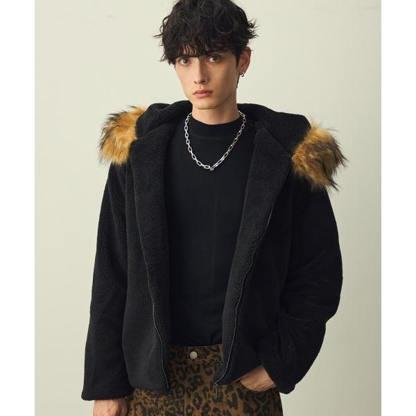 ブルゾン アウター Eco-fur hoodie boa jacket / エコファーフーディーボア...