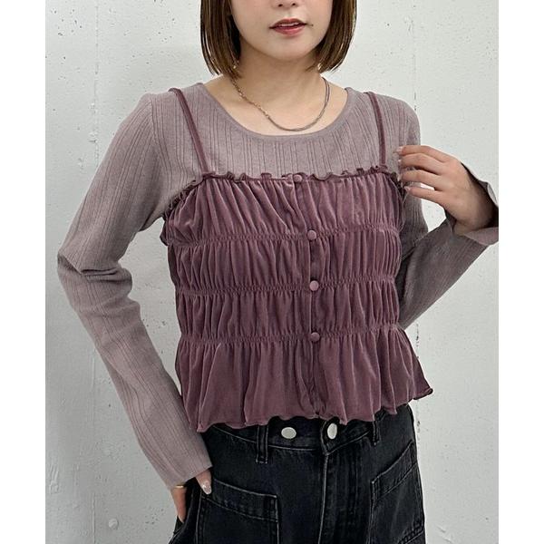 アンサンブル ベロアシャーリングビスチェ×リブニットプルオーバーＳＥＴ