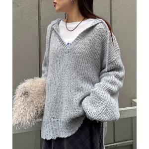 ニット セーター メランジVネックニットフーディー レディース