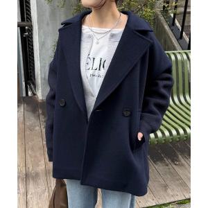 ピーコート pコート ニットスリーブダブルコート レディース