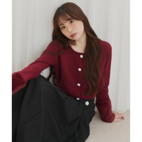 カーディガン 袖ファー パールボタン付き ニットカーディガン「セットアップ対応」 レディース