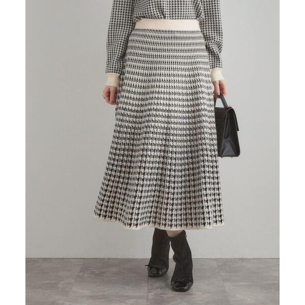 スカート 「クラシカル・大人上品」千鳥ジャカードニットプリーツスカート