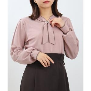 ニット セーター 配色ボウタイパールビジュー付きニット レディース