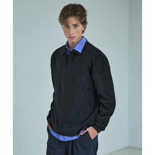 ポロシャツ ベロアプリーツ ニットポロシャツ / オーバーサイズ メンズ レディース