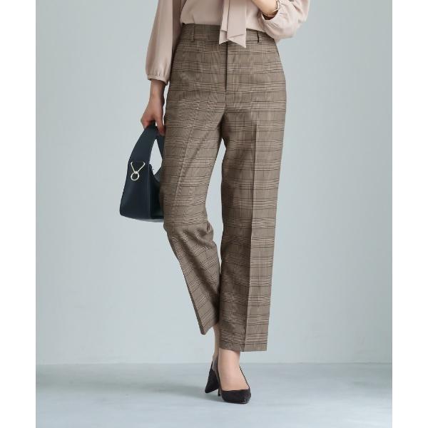 スラックス パンツ 「 洗える 」 トラッドチェック・センタープレスストレートパンツ レディース